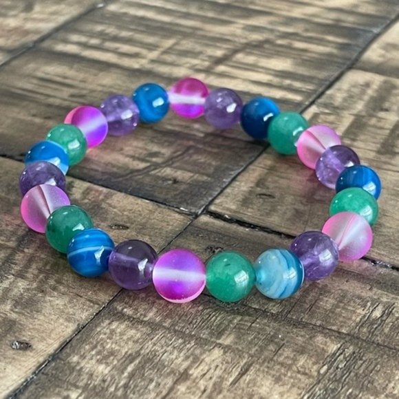 8mm Mixed Bead Stretch Bracelet - Picture 2 of 5